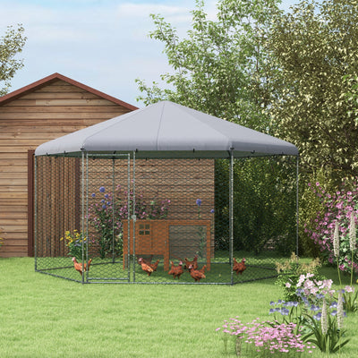 PawHut Chicken Coop for 10-15 Chickens, Hens, Rabbits, Ducks, Outdoor Garden Chicken Run, 4 x 3.5 x 2.6m 