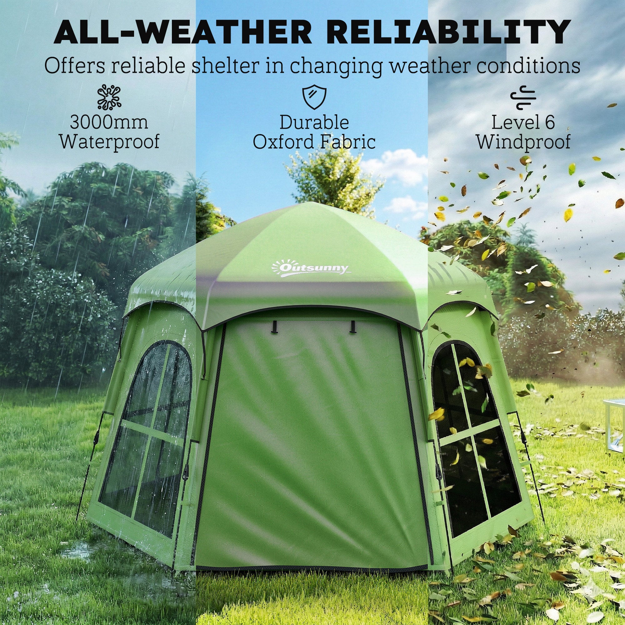 Outsunny Pop Up Tent 3000mm Waterproof Instant Camping Tent 3-4 Person with 2 Doors 4 Windows Green 