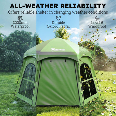 Outsunny Pop Up Tent 3000mm Waterproof Instant Camping Tent 3-4 Person with 2 Doors 4 Windows Green 