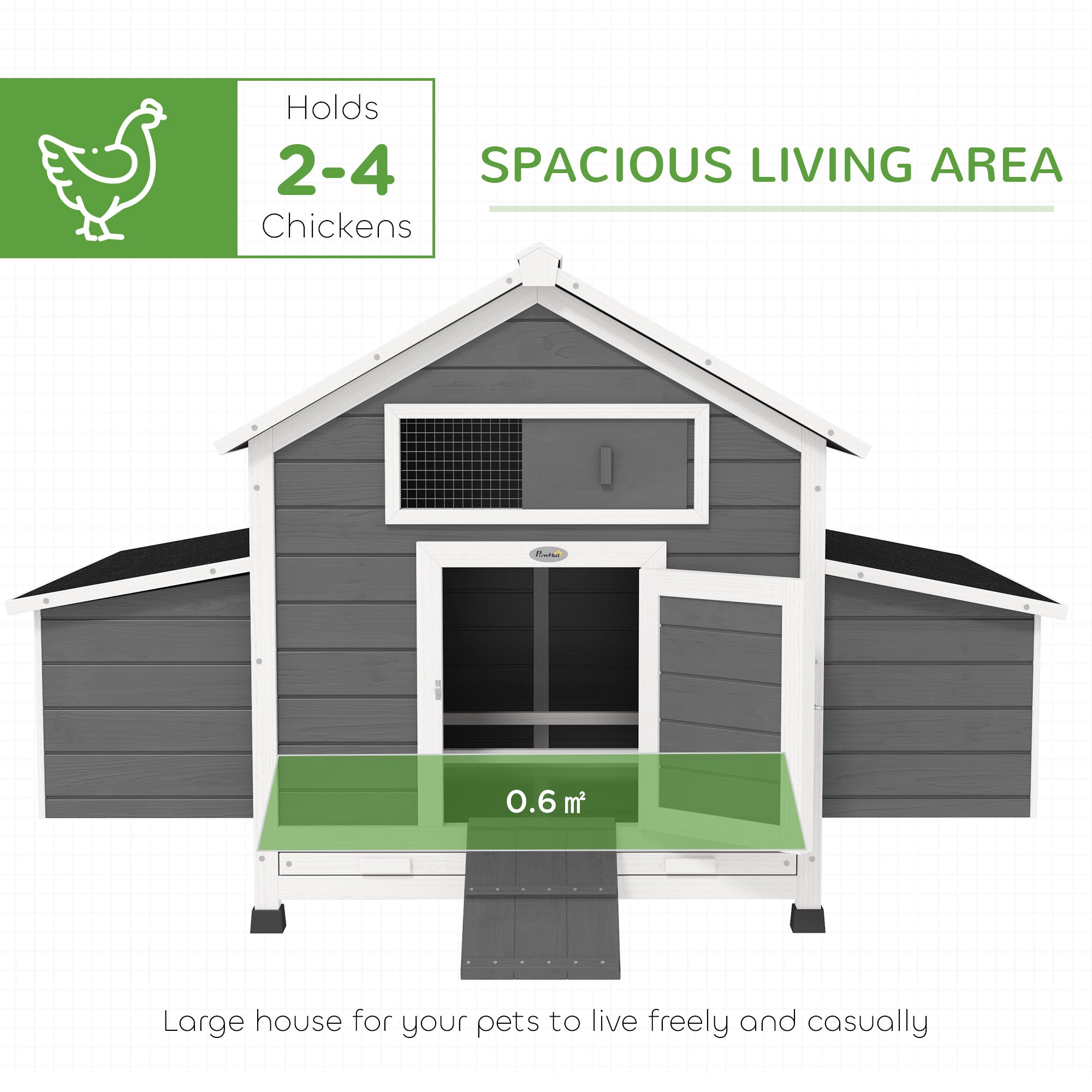 PawHut Chicken Coop, Wooden Outdoor Hen House with Nesting Box, Openable Waterproof Top, Pull-Out Tray, 150 x 100 x 97cm 