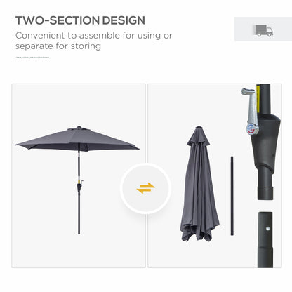 Outsunny 2.6M Garden Parasol Umbrella with Tilt and Crank, Outdoor Sun Parasol Sunshade Shelter with Aluminium Frame, Grey 