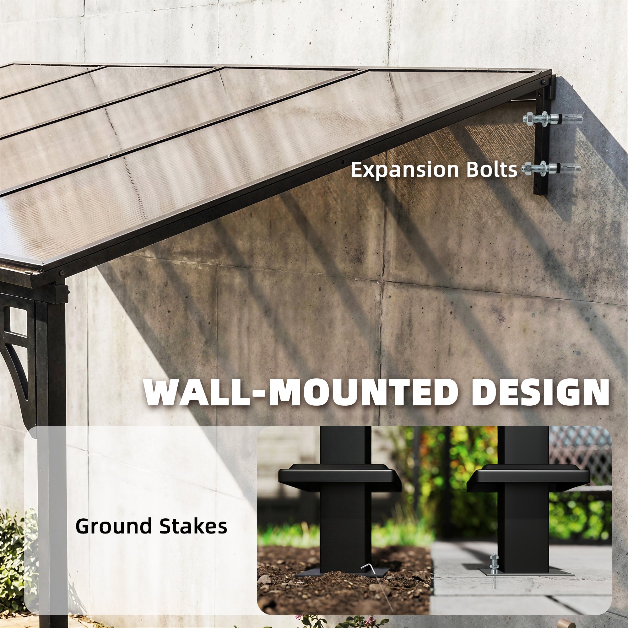 Outsunny 4 x 3 m Metal Lean-to Pergola, Wall-Mounted Garden Pergola with Polycarbonate Roof and Metal-Aluminium Frame, Heavy Duty Hardtop Gazebo for Outdoor Patios, BBQ, Brown 