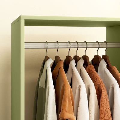 HOMCOM Open Wardrobe on Wheels, Bedroom Wardrobe with Clothes Hanging Rail, 2 Storage Shelves, Mobile Garment Rack for Cloakroom, Hallway, Green 