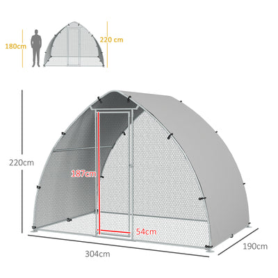 PawHut Galvanised Outdoor Chicken Coop with Cover, for 4-6 Chickens, Hens, Ducks, Rabbits, 3 x 1.9 x 2.2m - Silver Tone 