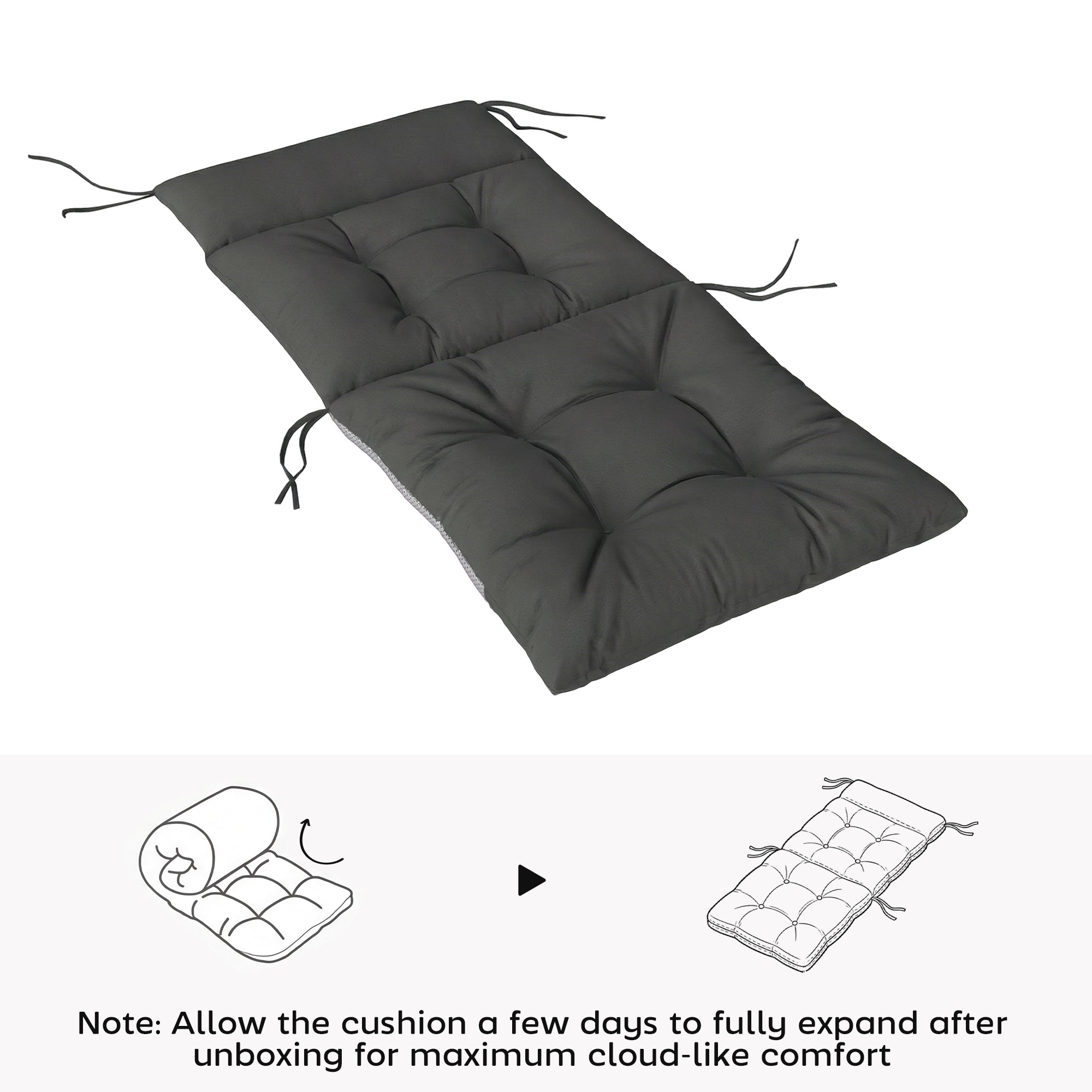 Outsunny Patio Chair Cushions Set of 4, Waterproof Non-Slip Lounge Chair Cushions, 112x53cm, Dark Grey 