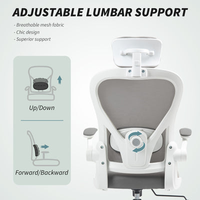 HOMCOM Executive Office Chair, Ergonomic Mesh High Back Desk Chair with Flip-up Armrest, Rotatable Headrest, Adjustable Lumbar Support, Swivel Computer Chair for Home Study, Grey 