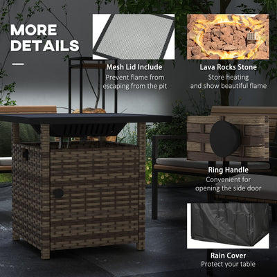 Outsunny 72.5 x 72.5cm 50,000 BTU Fire Pit Table, with Cover - Brown 