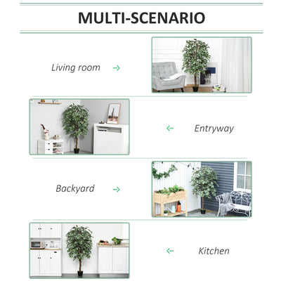 Outsunny 160cm/5.2FT Artificial Ficus Silk Tree with Nursery Pot, Decorative Fake Plant, for Indoor Outdoor Décor 