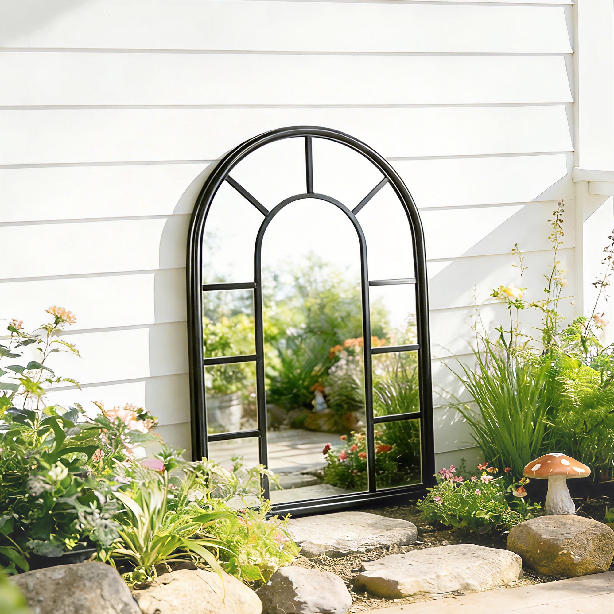 Outsunny Arched Mirror, Shatterproof Acrylic Windowpane Wall Mounted Mirror with Robust Metal Frame, 71 x 51 cm, Black 