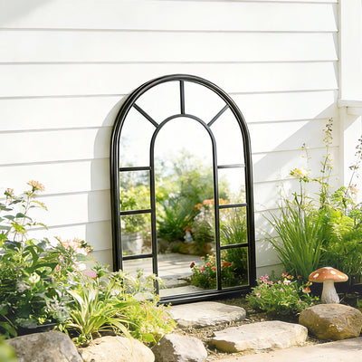Outsunny Arched Mirror, Shatterproof Acrylic Windowpane Wall Mounted Mirror with Robust Metal Frame, 71 x 51 cm, Black 