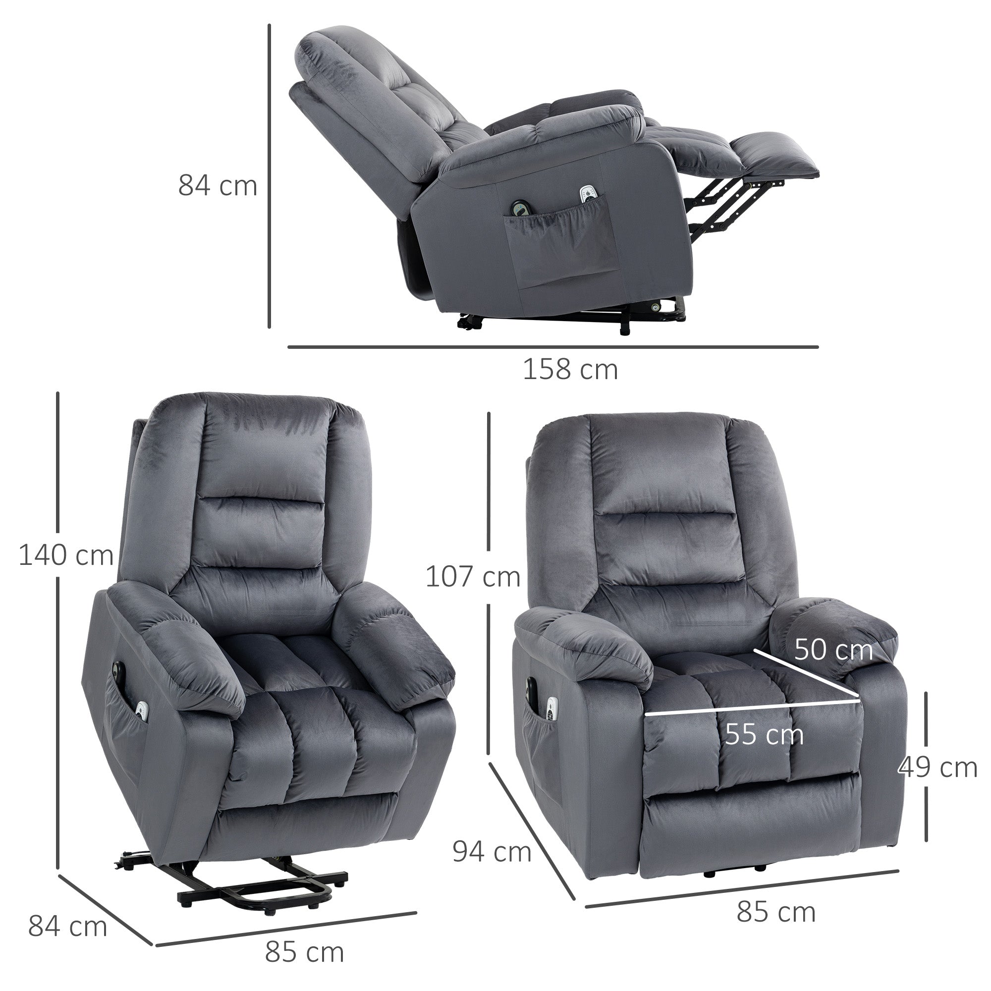 HOMCOM Leathaire Eight Massage Point Armchair, with Heat and Reclining Back - Grey 
