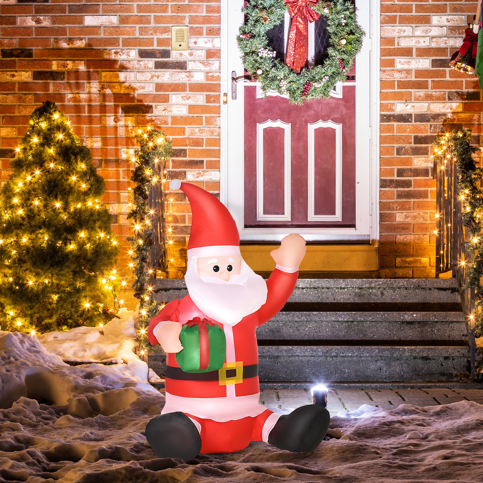 HOMCOM 4ft Inflatable Christmas Santa Claus Gift with LED Xmas Décor Holiday Outdoor Yard Decoration 