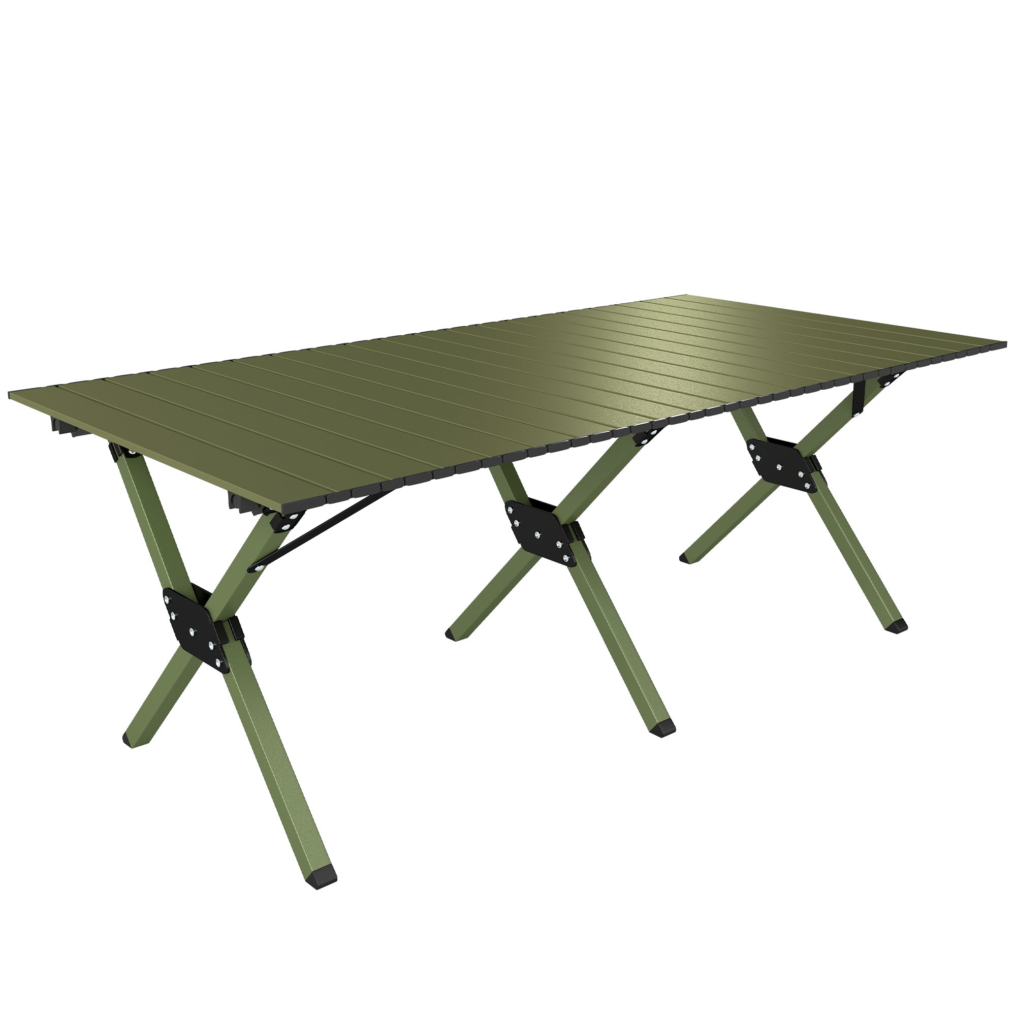 Outsunny 4ft Folding Camping Table, Waterproof Picnic Table with Roll Up Top and Metal Frame, Green 