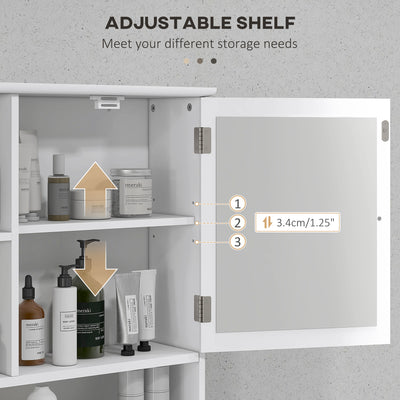 kleankin Bathroom Cabinet, Wall Mount Storage Organizer with Mirror, Adjustable Shelf for Bathroom, Kitchen, Bedroom, White 