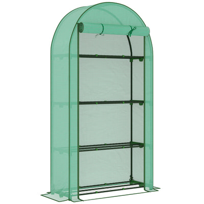 Outsunny 4 Tier Mini Greenhouse with Reinforced PE Cover, Portable Small Greenhouse with Roll-Up Door, 105 x 45 x 160cm, Green 