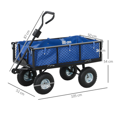 Outsunny 114L Steel Frame Garden Cart Trolley - Blue 