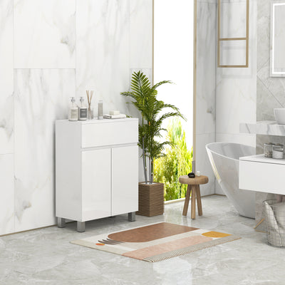 kleankin Freestanding Bathroom Cabinet, High Gloss Storage Cabinet with Doors and Adjustable Shelf, 60 x 30 x 80 cm, White 