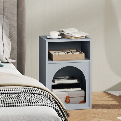HOMCOM Bedside Table with 2 Open Compartments - Grey 