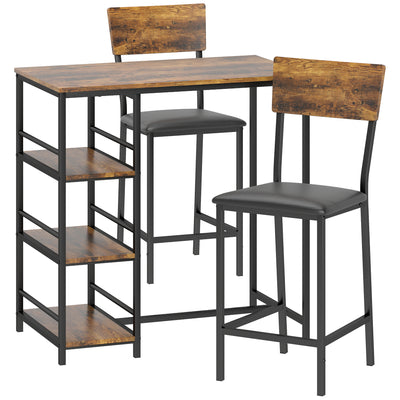 HOMCOM Three-Piece Compact Bar Table Set - Brown/Black 