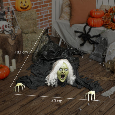 Outsunny 183 cm Life Size Halloween Animated Crawling Zombie with Glowing LED Eyes, Scary Halloween Decorations, Battery Operated, Indoor Outdoor Party Props 