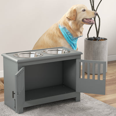 PawHut Raised Dog Bowls, Pet Feeding Station, with Storage, Food and Water Bowls, for Large Dogs - Grey 