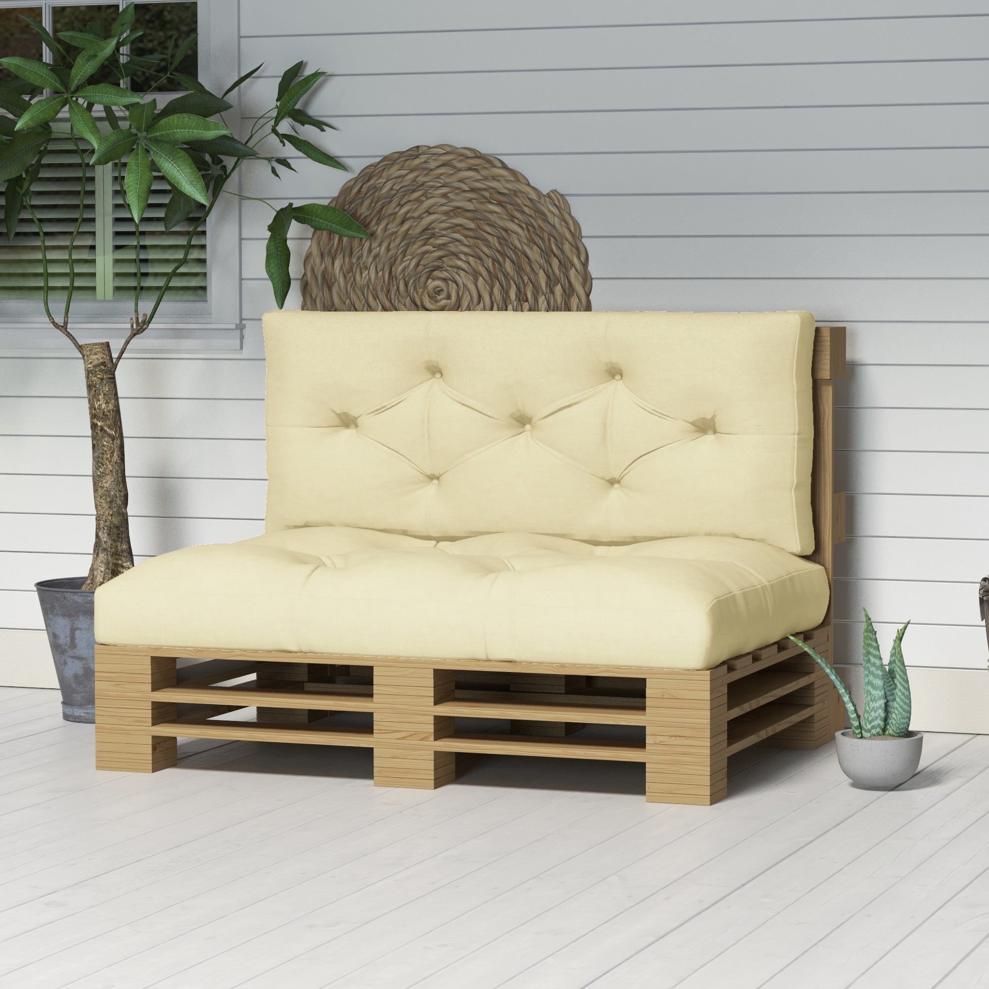 Outsunny Seat and Back Padded Pallet Cushion Set - Beige 