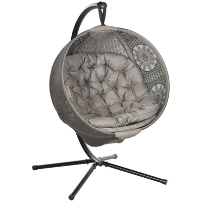 Outsunny Round Egg Basket Chair, with Steel Stand, Sand 