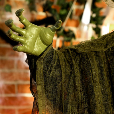 Outsunny 170 cm Life Size Hanging Halloween Animated Witch with Glowing LED Eyes, Spooky Witch Scary Halloween Decorations, Battery Operated, Indoor Party Props 