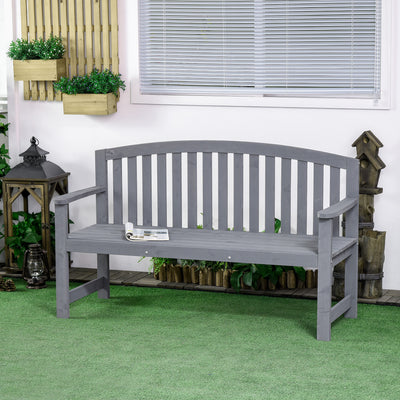 Outsunny 2 Seater Wooden Garden Bench with Armrest, Outdoor Furniture Chair for Park, Balcony, Grey 
