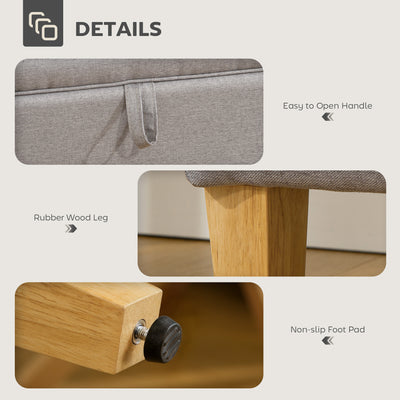 HOMCOM 30L Linen Storage Ottoman Padded Footstool with Rubberwood Legs for Storage Box, Bed End, Shoe Bench, Seating, Light Grey 