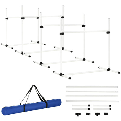 PawHut 4 Pieces Dog Agility Training Equipment, Adjustable Height Jumps Hurdle with Carrying Bag for Outdoor, White 