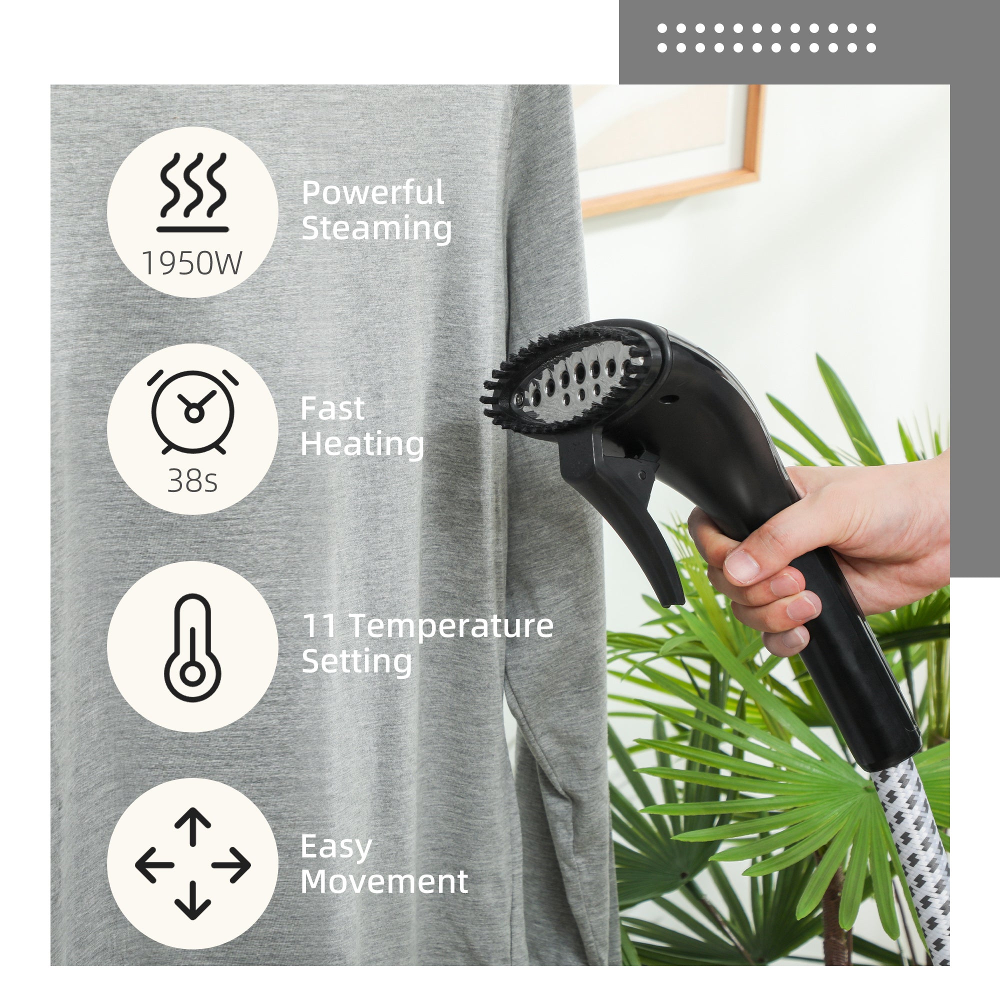 HOMCOM Clothes Steamer with Adjustable Pole Clothes Steamer 11 Steam Levels 41-110 cm Black 