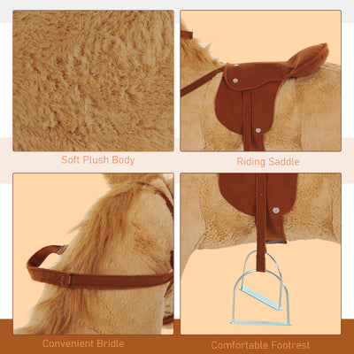 HOMCOM Kids Ride On Standing Horse Cuddly Toy Children Plush Soft Pony Gift w/ Neigh Sound or 3 Years and Up Beige 