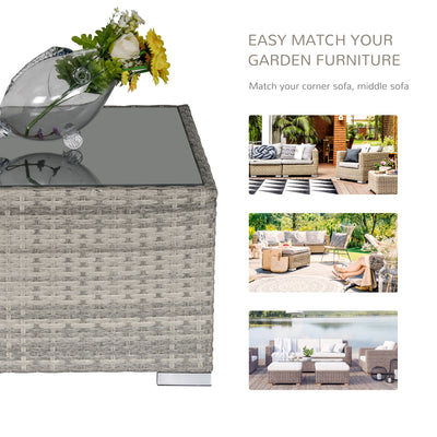 Outsunny Square PE Wicker Rattan Table, with Glass Top - Light Grey 