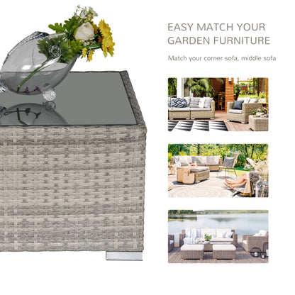 Outsunny Square PE Wicker Rattan Table, with Glass Top - Light Grey 