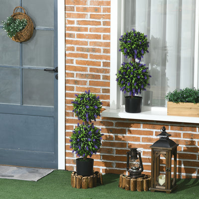 HOMCOM Set of 2 Artificial Plants, Lavender Flowers Ball Trees with Pot, for Home Indoor Outdoor Decor, 70cm 
