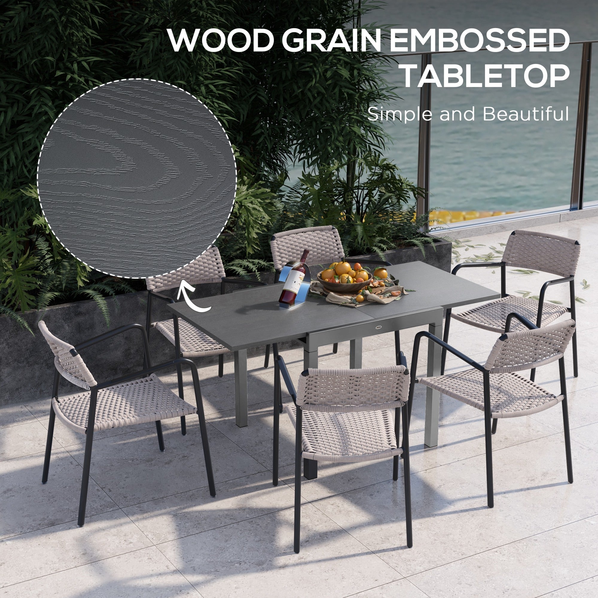 Outsunny Aluminium and Steel Expanding Six-Seater Garden Table - Grey 