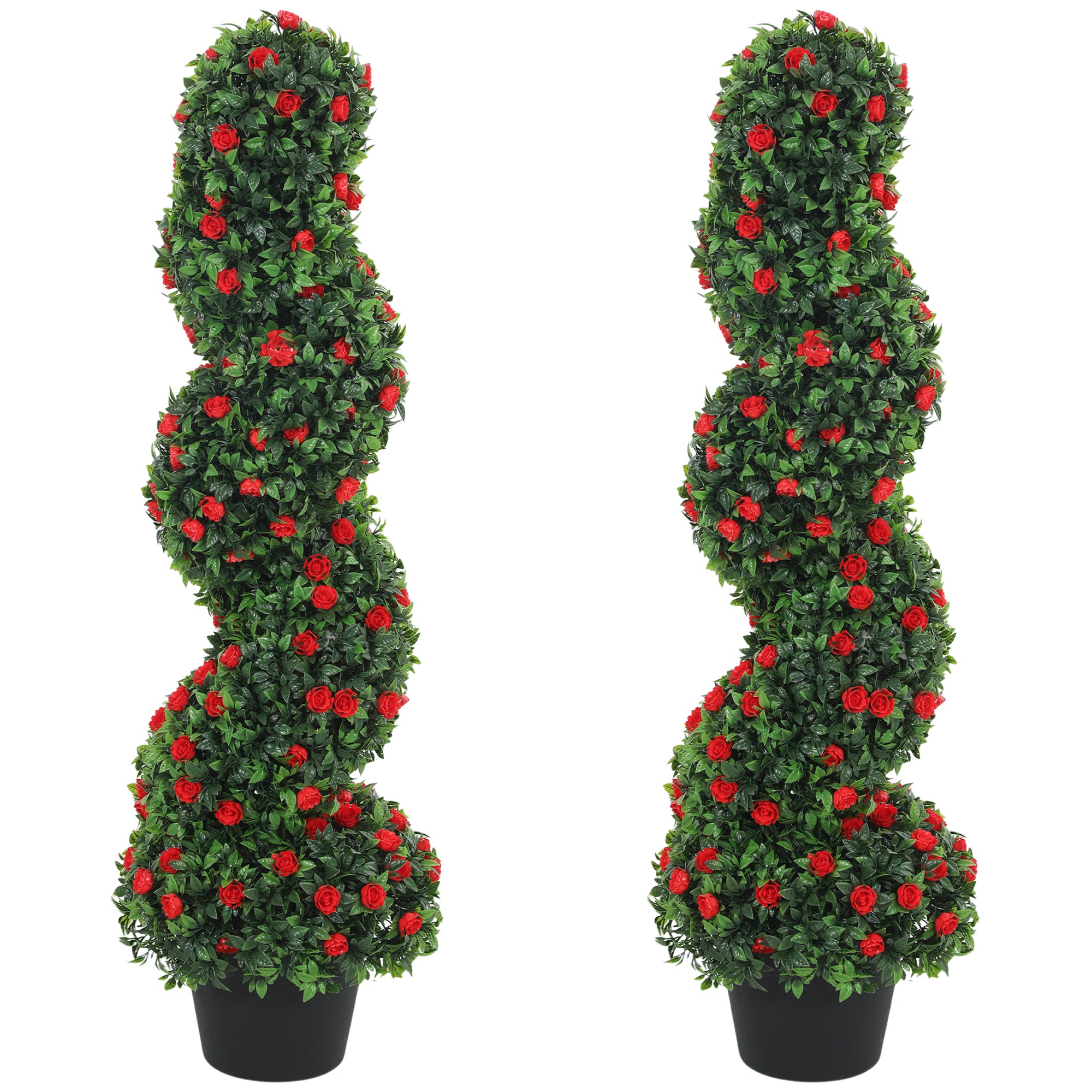 HOMCOM Artificial Rose Spiral Topiary Tree Set of 2, Indoor Outdoor Fake Plants with 630 Leaves, 90cm 