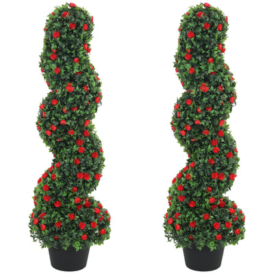 HOMCOM Artificial Rose Spiral Topiary Tree Set of 2, Indoor Outdoor Fake Plants with 630 Leaves, 90cm 