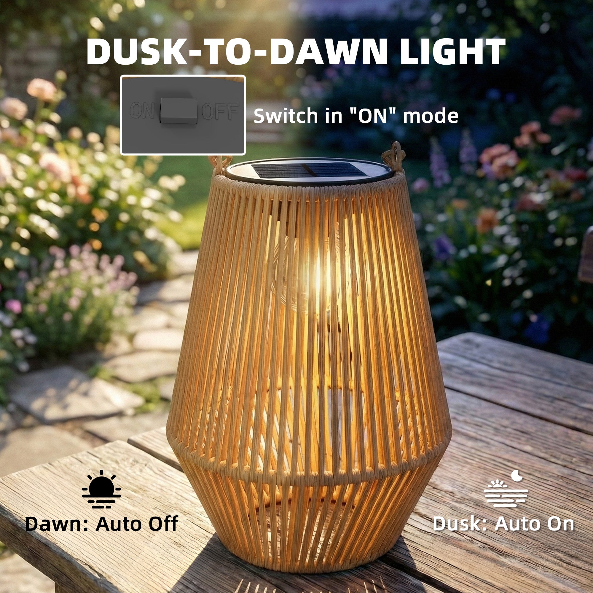 Outsunny Hanging Solar Lanterns, 2 Pack Rattan Solar Lights with Handle for Patio, Pathway, Terrace, Auto On/Off, Brown 