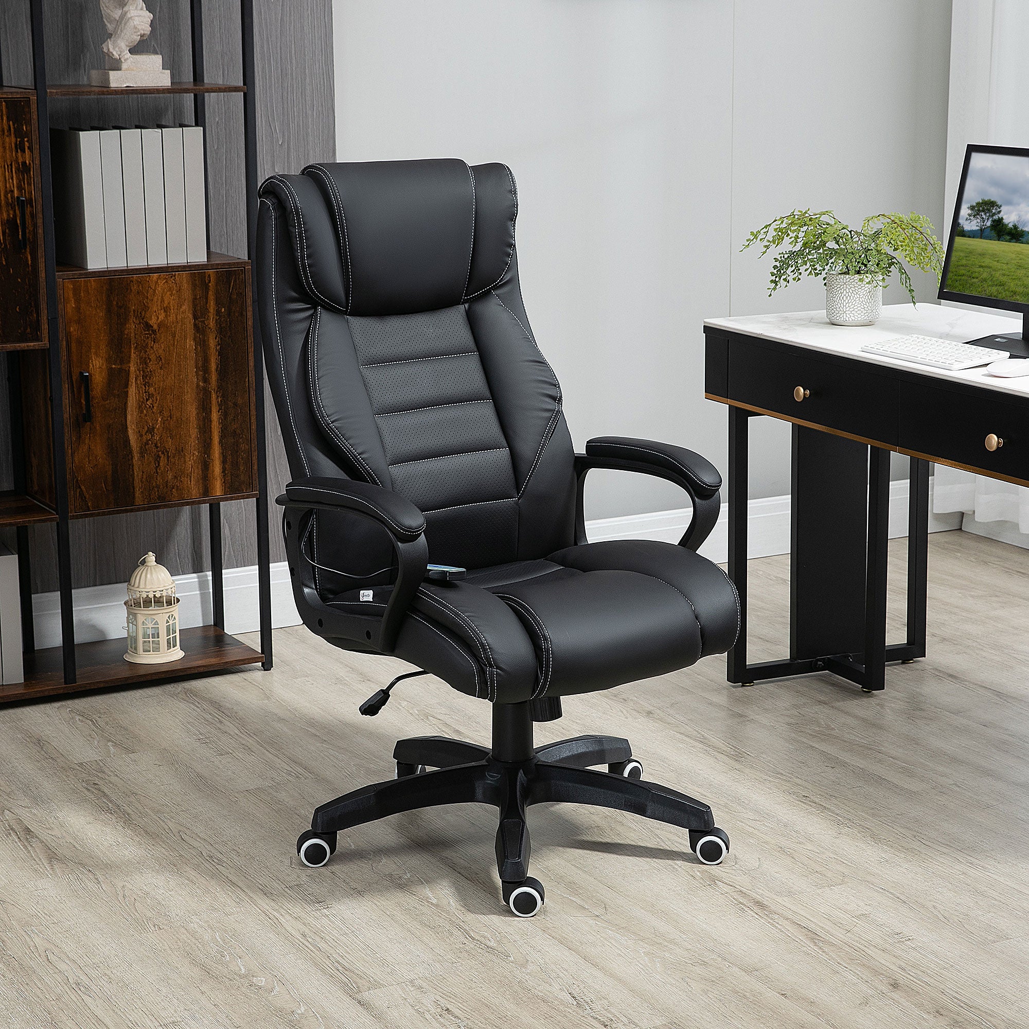 Vinsetto High Back Executive Office Chair 6- Point Vibration Massage Extra Padded Swivel Ergonomic Tilt Desk Seat, Black 