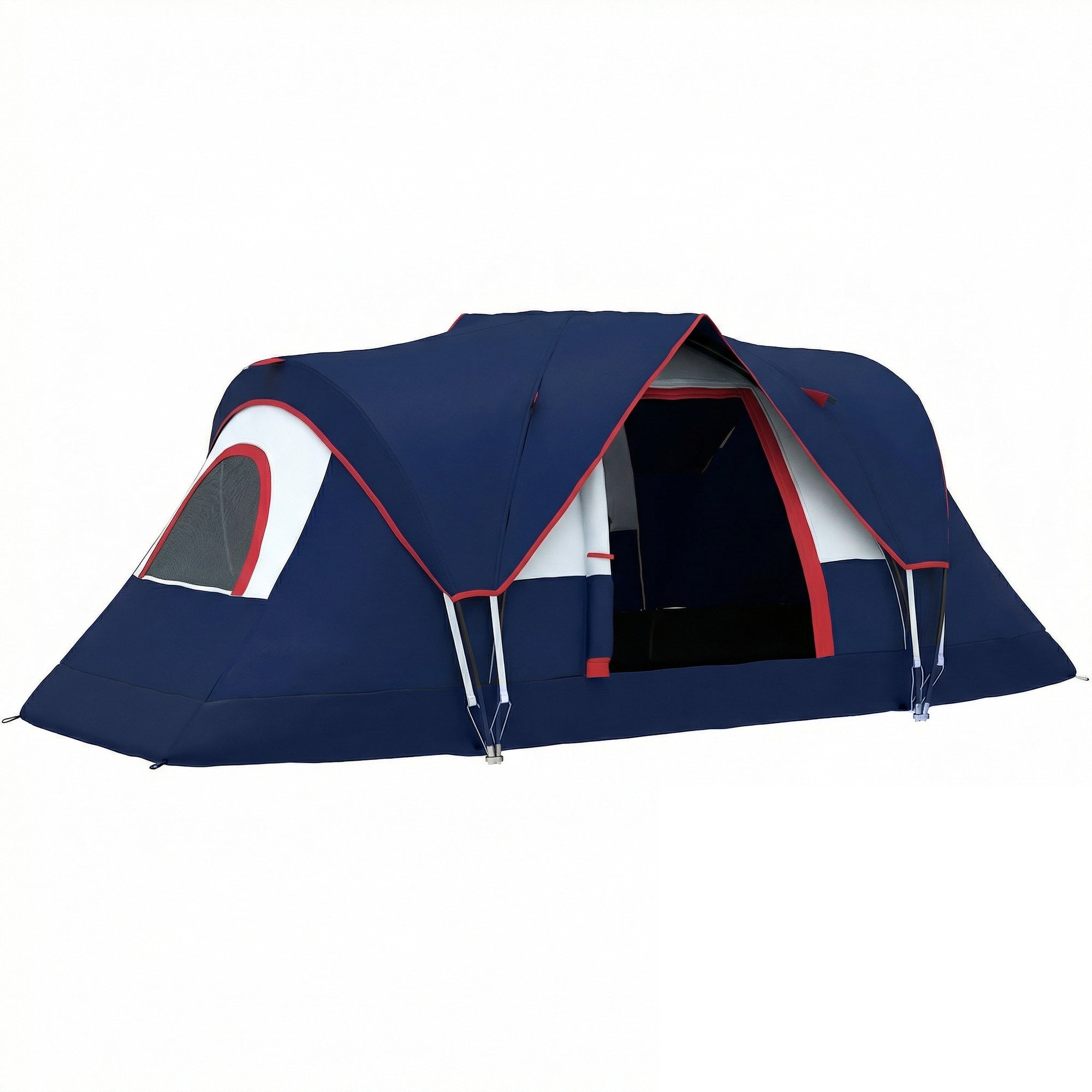 Outsunny 5-6 Man Camping Tent, Tunnel Tent, Water Resistant Hiking Shelter with Groundsheet and Carry Bag, Navy Blue 