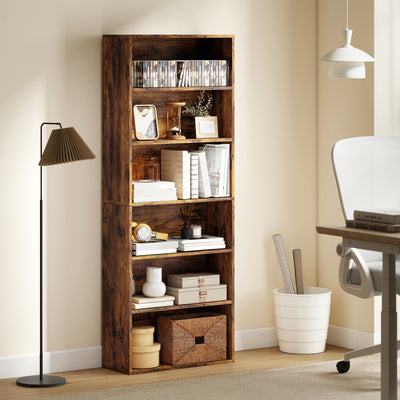 HOMCOM Six Shelf Bookcase - Rustic Brown 