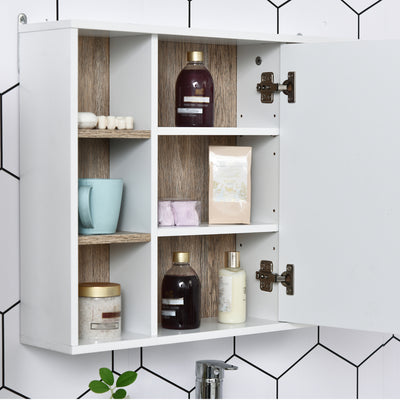 HOMCOM Bathroom Mirror Cabinet, Wall Mounted Storage Cabinet with Open Cupboard and Adjustable Shelf, White 