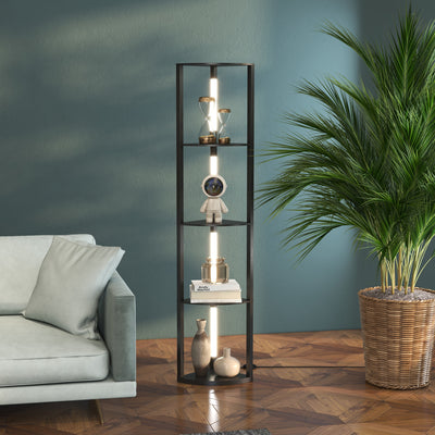 HOMCOM Corner Floor Lamp for Living Room Bedroom with Dimmable Warm White LED Light, Modern Tall Standing Lamp, Black 
