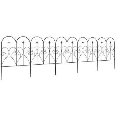 Outsunny Set of Five Decorative Heart Metal Fence Panels - Black 
