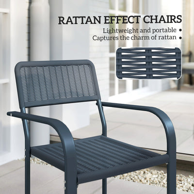 Outsunny Garden Chairs Set of 4, Stackable Rattan Effect Dining Chairs with Armrest, Weather Resistant and Lightweight Outdoor Furniture Armchairs for Patio, Balcony, Terrace, Dark Grey 