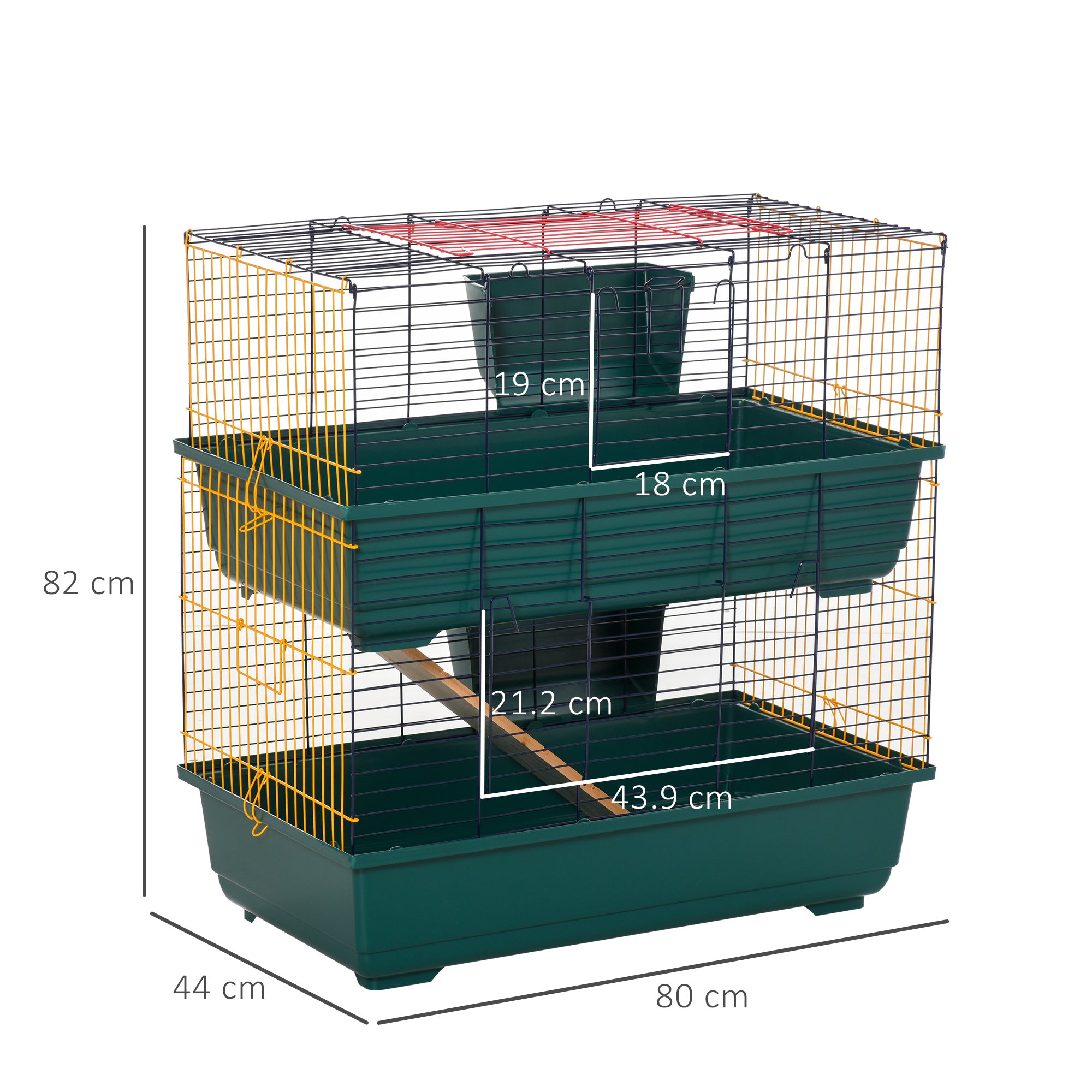 PawHut Indoor Rabbit Guinea Pig Cage Small Animal Cage Two Storey 80 x 44 x 82 cm 