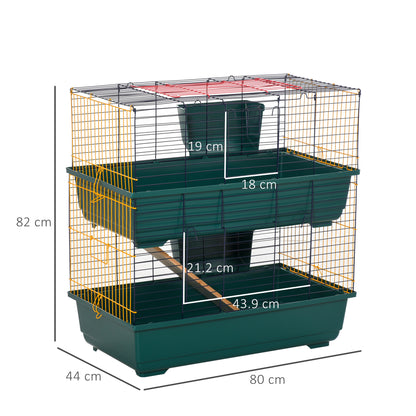 PawHut Indoor Rabbit Guinea Pig Cage Small Animal Cage Two Storey 80 x 44 x 82 cm 