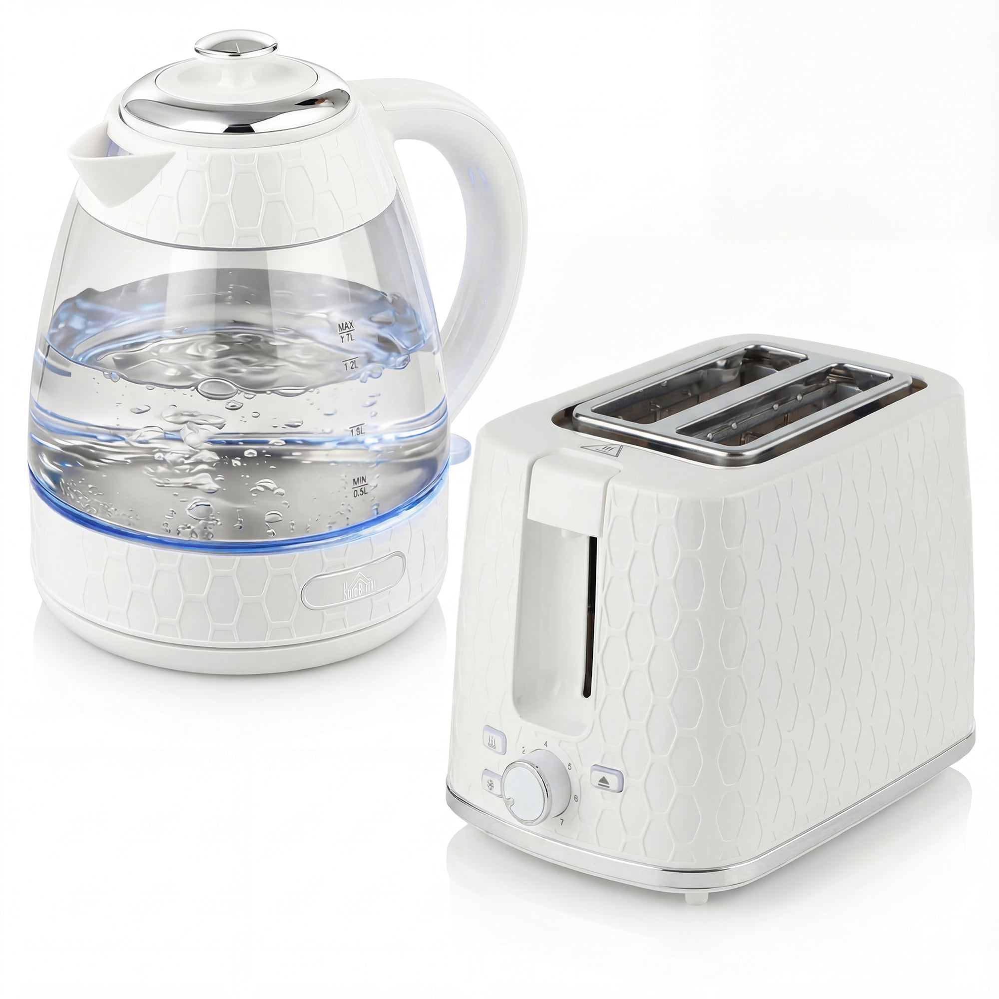 HOMCOM Kettle and Toaster Set, 1.7L 3000W Rapid Kettle with Limescale Filter, 2 Slice Toaster with 7 Browning Controls, Cream 